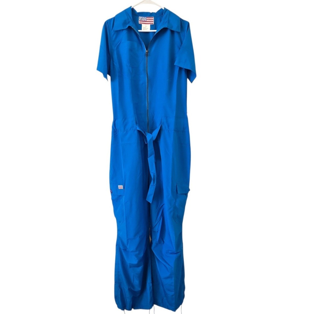 UFO Contemporary Silky Pit Suit Jumpsuit L Fluorescent Blue Y2K Rave NWT #85650